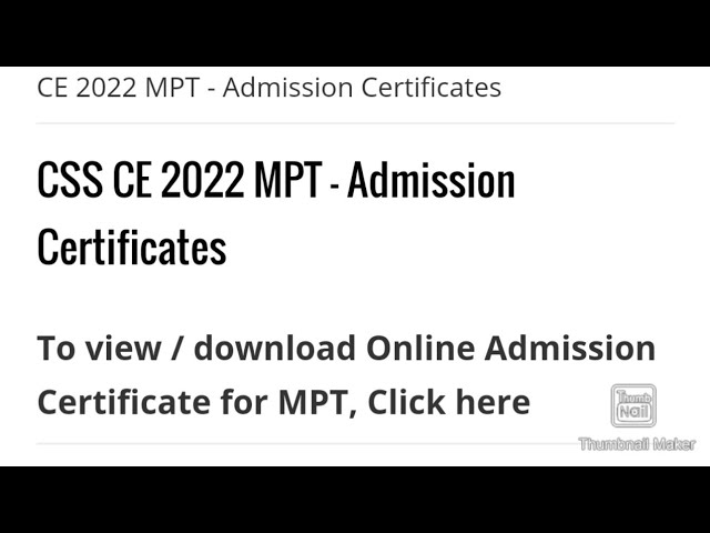Download Roll Number Slips For MPT SCREENING Test 2022 || CSS MPt Roll Number Slips class=