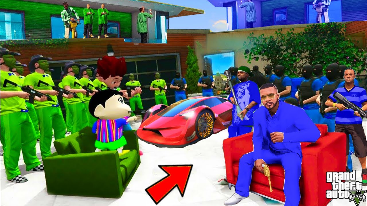 Shinchan Pinchan GREEN GANG vs Franklin BLUE GANG In GTA 5 | Franklin Destroy YELLOW GANG