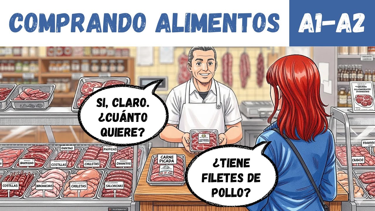 Говорите по-испански | Покупка продуктов 🍓🥐🐟 | 6 простых диалогов (A1–A2)