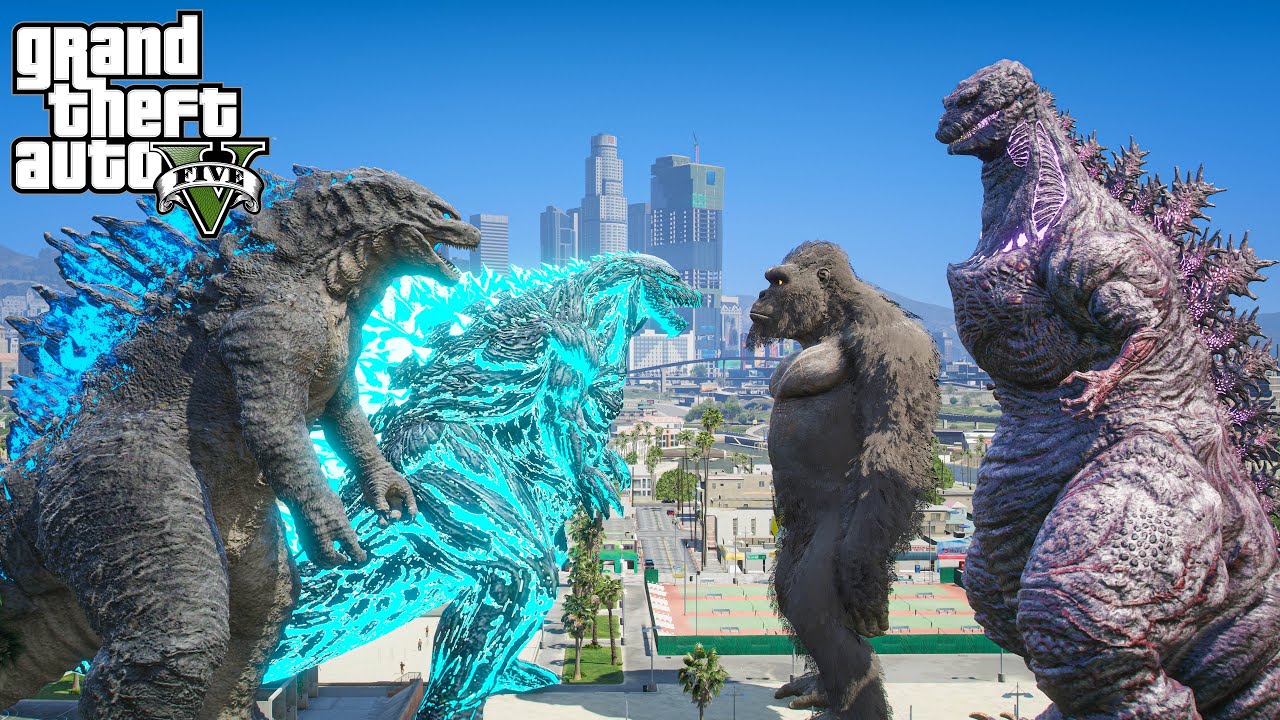 Godzilla Prime, Earth Godzilla vs Shin Godzilla, Kong - The Real Battle ( GTA V Mods )