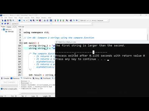 C++ 68: Compare 2 strings using the compare function