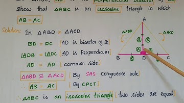 Q2-Ex7.2- In Δ ABC, AD is the perpendicular bisector of BC. Show that it is an isosceles triangle