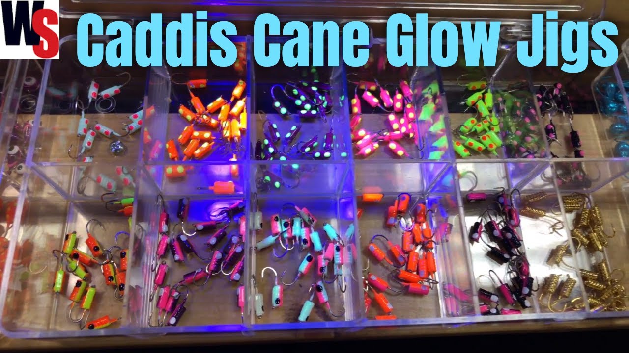 Caddis Cane and Glow Tungsten Jigs For Ice Fishing From Widow