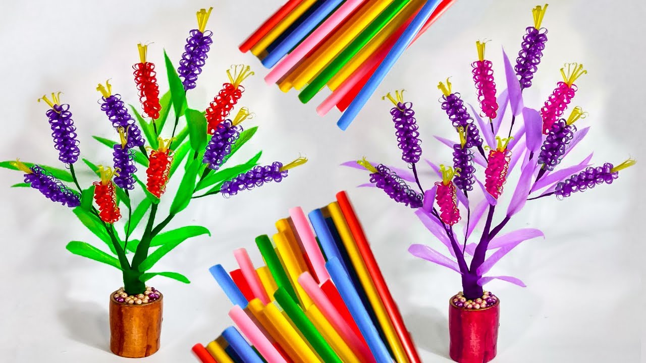 cara mudah  membuat bunga  dari  sedotan  kreatif warna DIY 