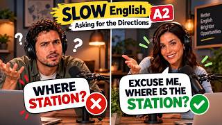 How to Ask for Directions in English | A2 Slow Conversation — Slow English + Captions + Quiz