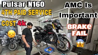 Bajaj Pulsar N160 4th Service Total Cost || Brake Fail 😞 AMC Is Important || Bhut Paise Lag Gaye