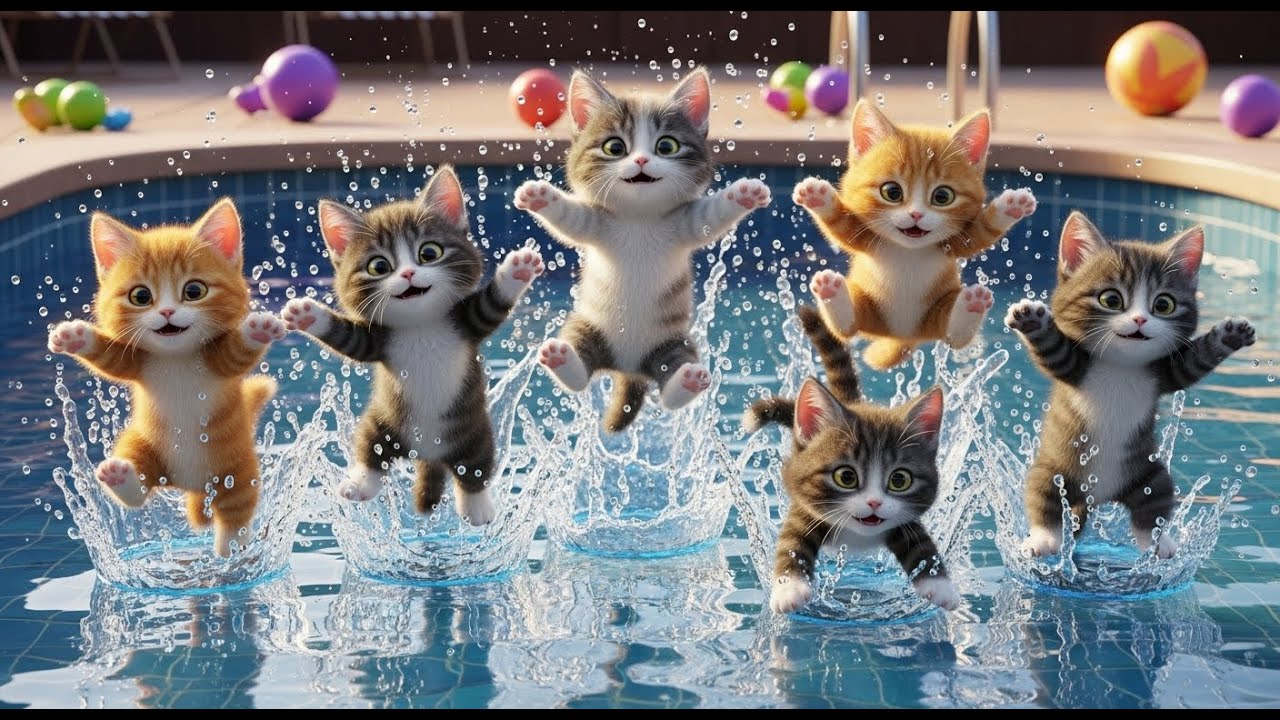 Six Little Kittens Jumping in the Pool | Fun Counting & Animal Song for Kids | Nursery Rhymes