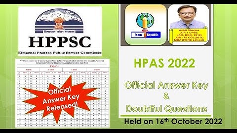 HPAS Official Answer Key 2022 Released | Held on 16th October 2022| Exam Republic