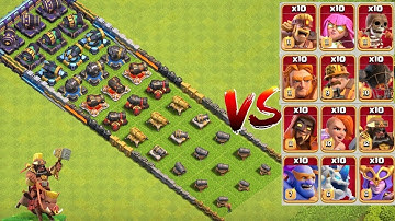 Every level cannon base formation vs super troops attack experiment video