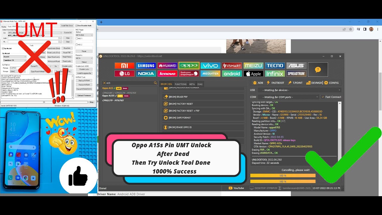 Oppo A15s Pin UMT Unlock After Dead Then Try Unlock Tool Done 1000