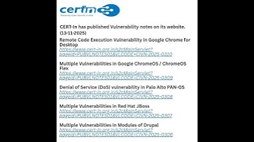 CERT-In has published Vulnerability notes on its website (13-11-2025)