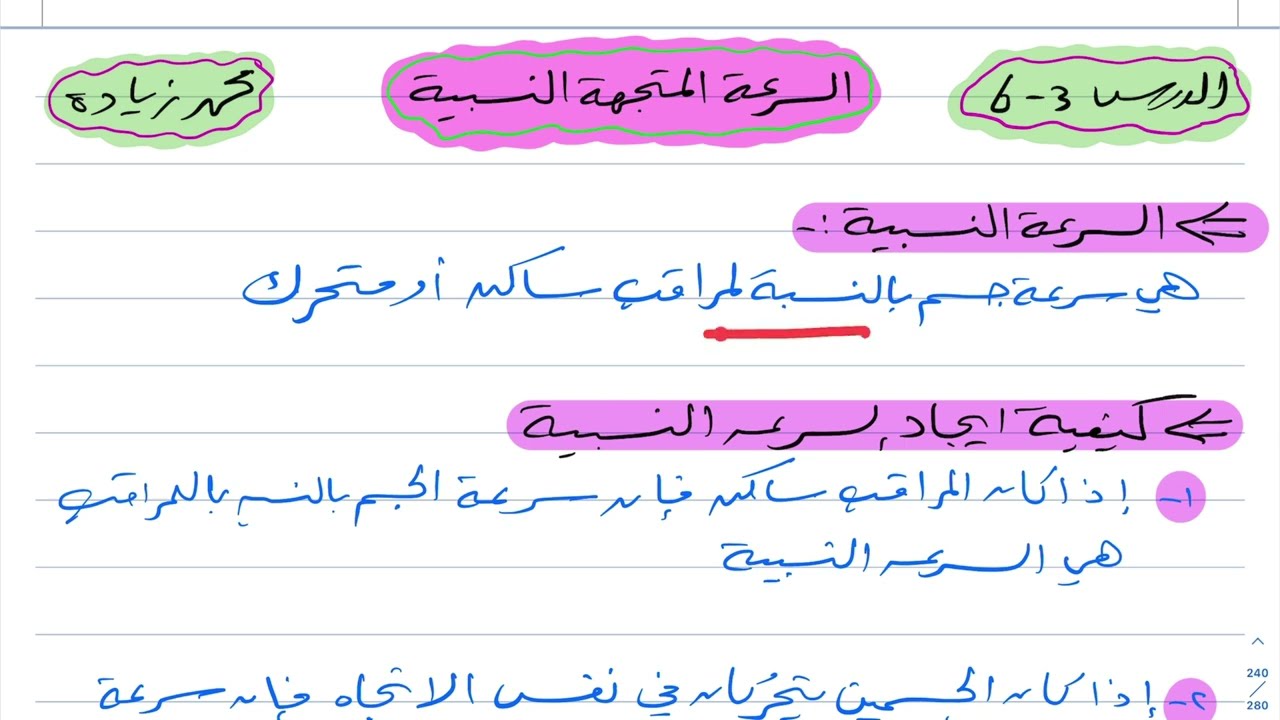 السرعة المتجهة النسبية فيزياء اول ثانوي 1444