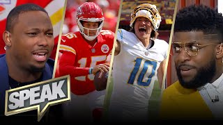 Justin Herbert, Chargers road underdogs vs. Patrick Mahomes \& Chiefs on TNF | NFL | SPEAK