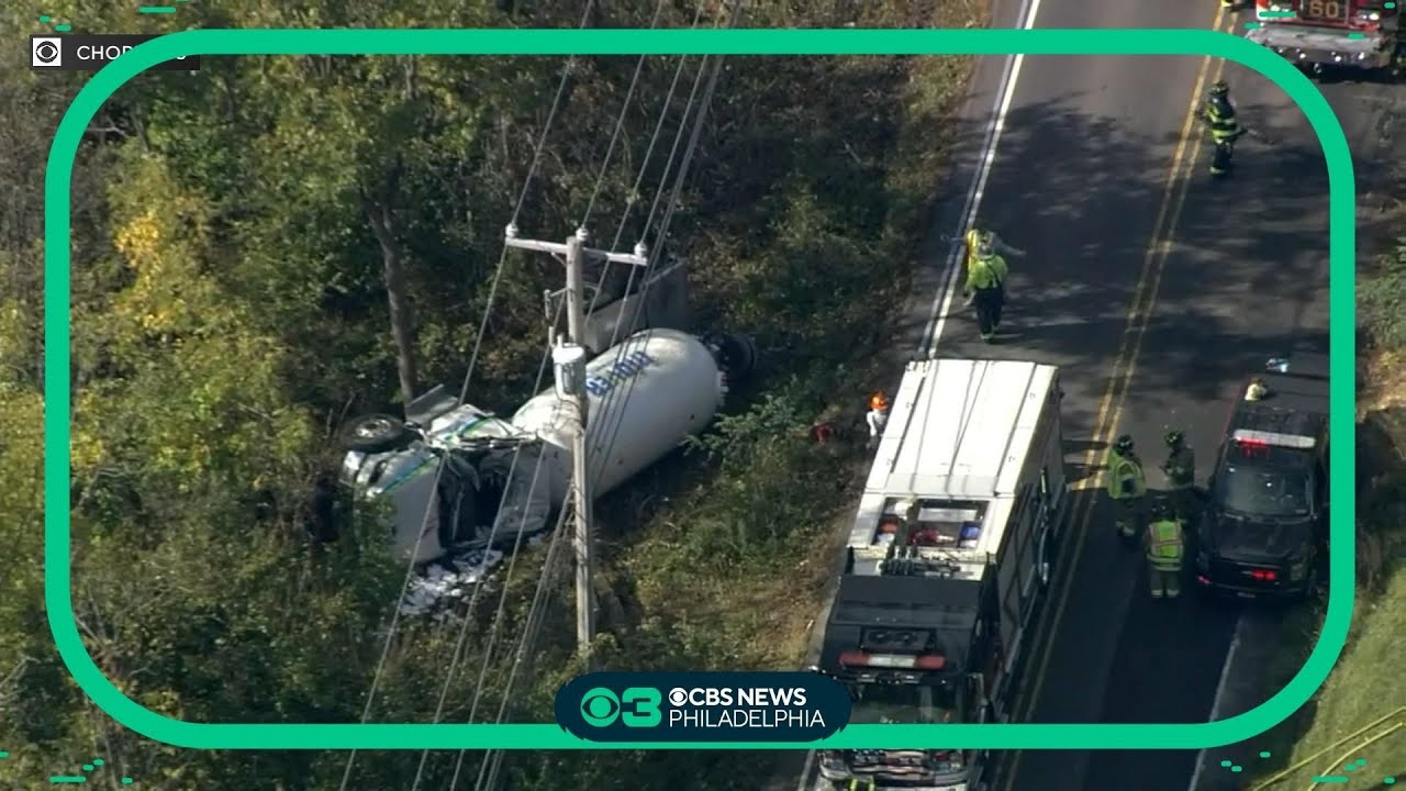 Evacuations underway after propane truck overturns in Doylestown - YouTube