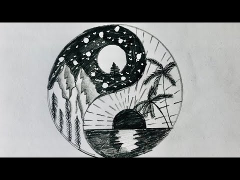 Easy Pencil Sketch Landscape Scenery Step-by-step || Day and Night ...