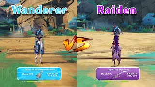 Scaramouch (Wanderer) vs Raiden Shogun!! who is the best DPS?? gameplay comparison!!