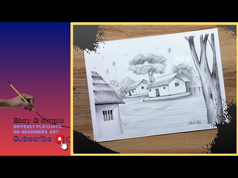 How to draw a Riverside Landscape / Village Scenery of Beautiful Nature -  YouTube
