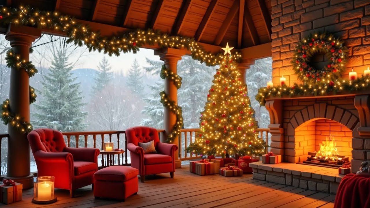 Cozy Christmas Cabin 🎄 Fall Asleep With Cozy Fire Sounds and Snowstorm ...