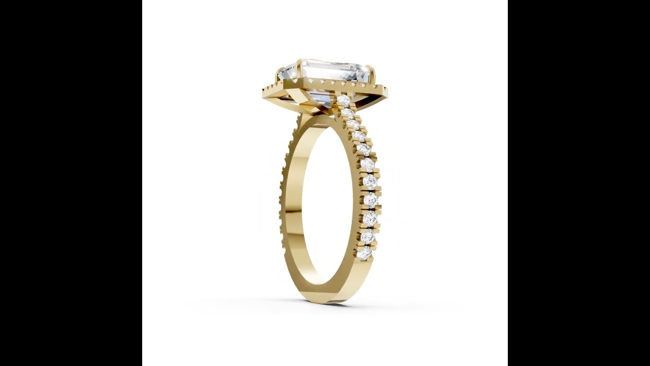 Emerald Cut Diamond Floating Halo with Pavé Ring