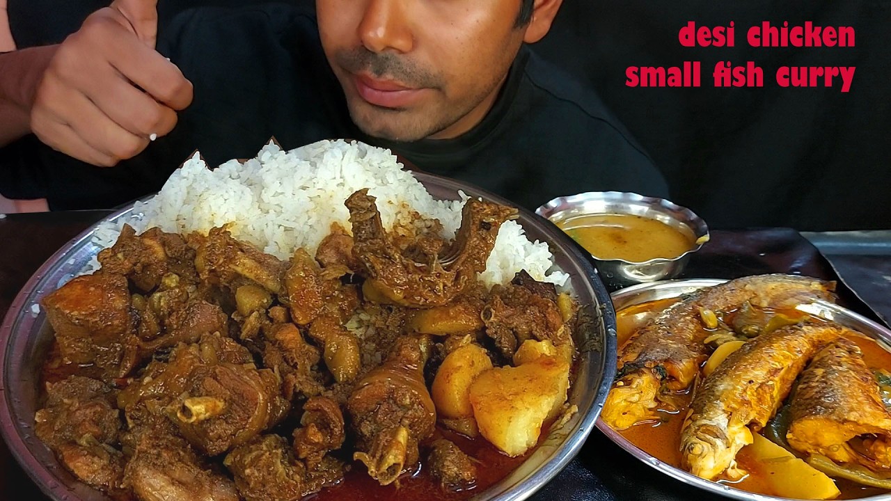 MASSIVE BENGALI THALI! 🍗🐟 Desi Chicken Handi Masala & Small River FishCurry with Dal Chawal | Eating