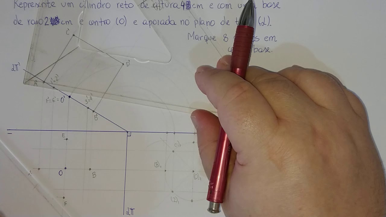 Cilindro apoiado num plano de topo