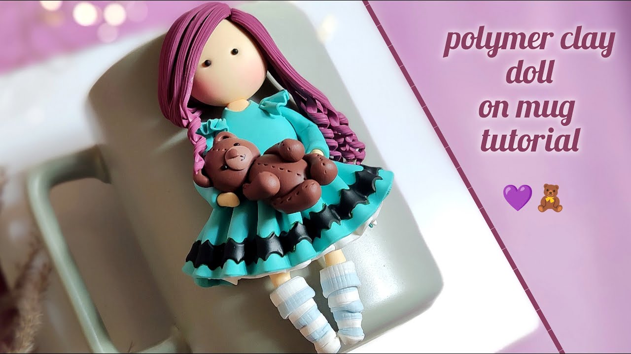 learning to make a doll mug with polymer clay |clay girl doll 🧸🪄💜
