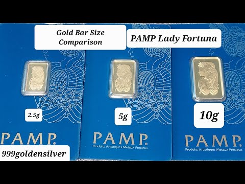 Gold Bar Size Comparison | PAMP | Lady Fortuna | 2.5g Gold Bar | 5g Gold Bar | 10g Gold Bar