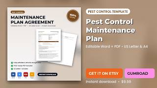 Information Pest Control Maintenance Plan Membership Agreement | Editable Word + PDF | Instant Download Guide