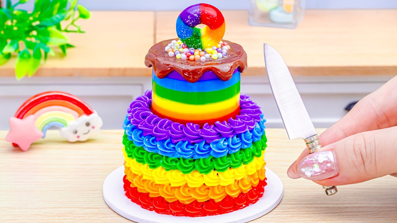 Mini Rainbow Cake Recipe With Chocolate 🌈 Satisfying Rainbow ...