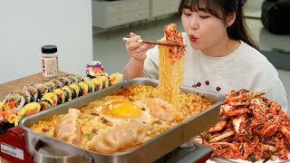 Spicy Jin Ramen with Keto Kimbap, Pork Kimbap🍜🍣Fresh Kimchi Recipe and Mukbang