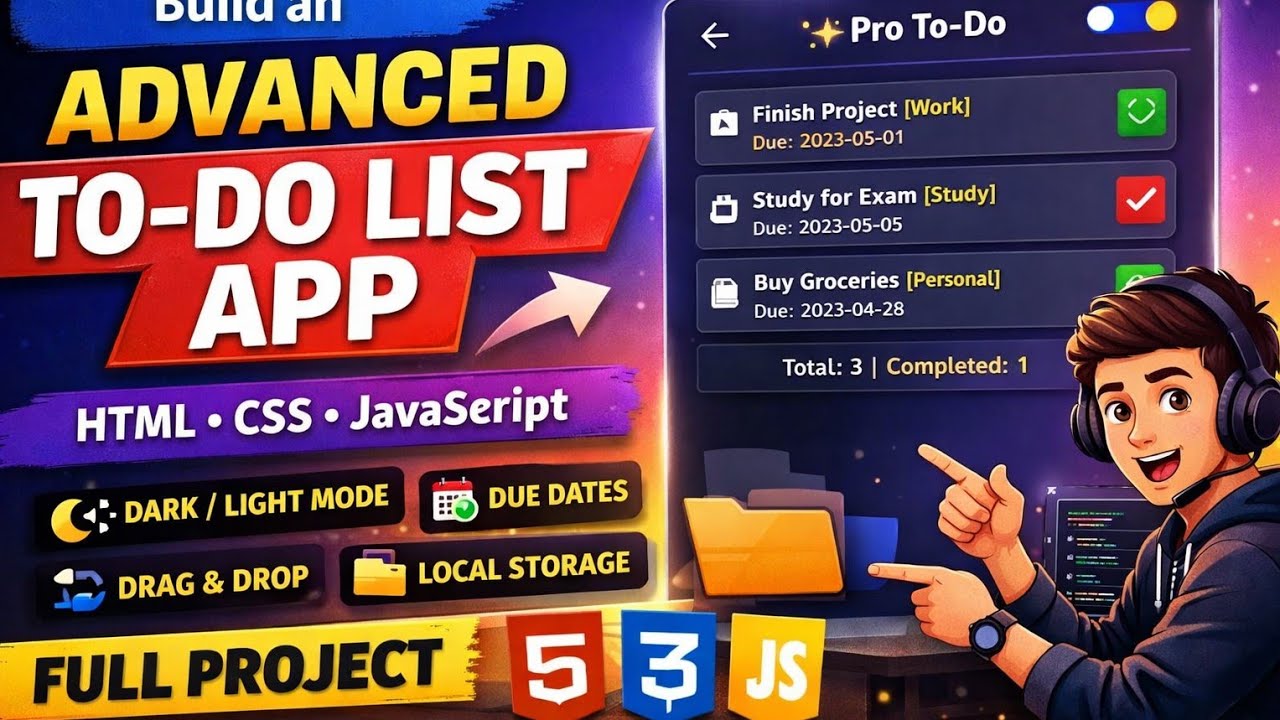 Build Advanced To-Do List App Using HTML CSS JavaScript | Full Project Tutorial #coding #htmlcss