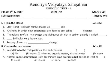 Class 7 SCIENCE Periodic Test PT-2 Sample Question Paper for Kendriya Vidyalaya Students