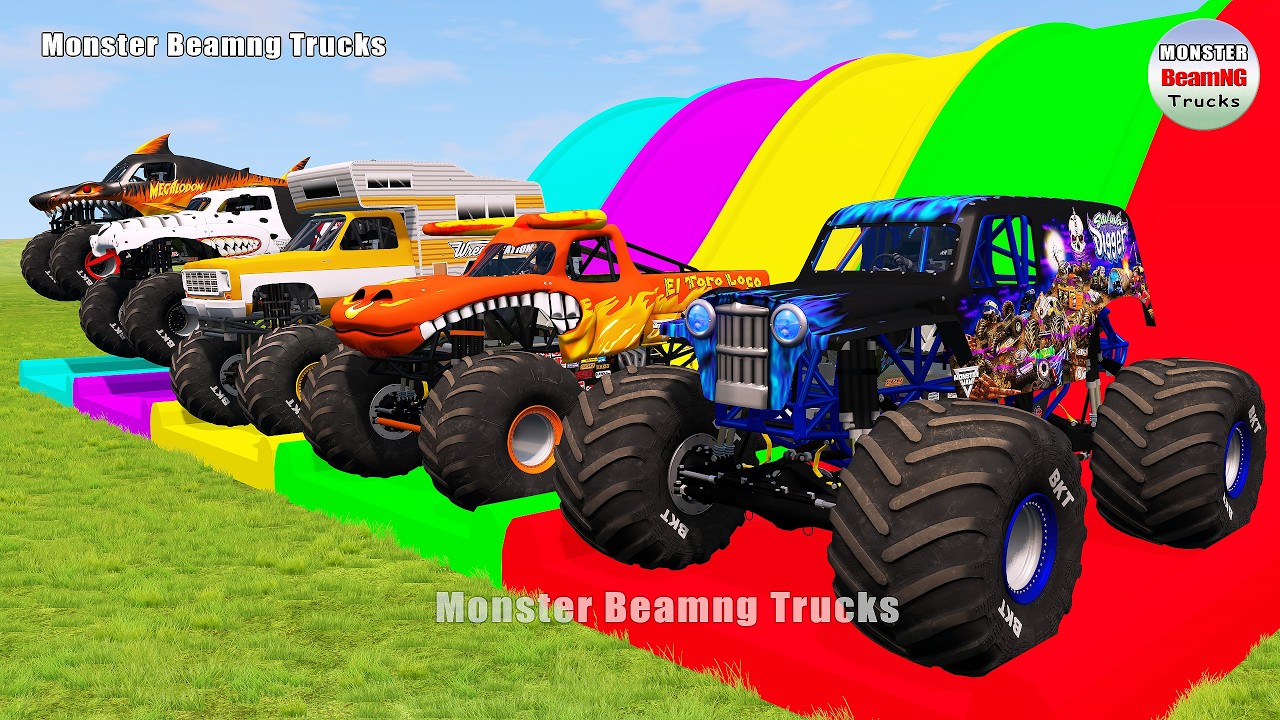 Triple Flatbed Trailer Monster Trucks Transport with Slide Color - BeamNG.drive 522