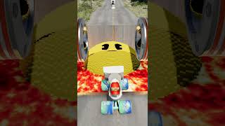 Skibidi Toilets Hovering Over Giant Pac-Man in Lava Between Pac-Man Bollards | BeamNG.Drive