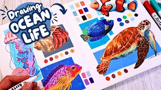 drawing ocean life with arrtx acrylic markers 🐠 | no talking