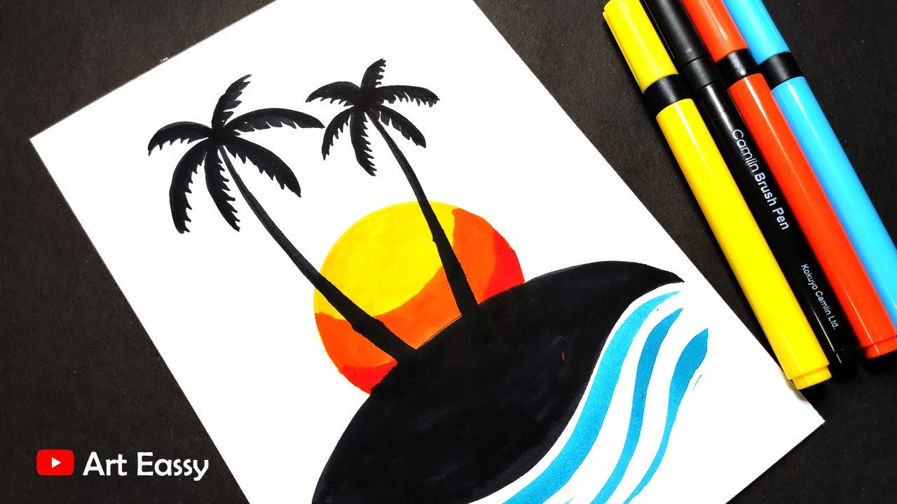 Sunset drawing with brush pen