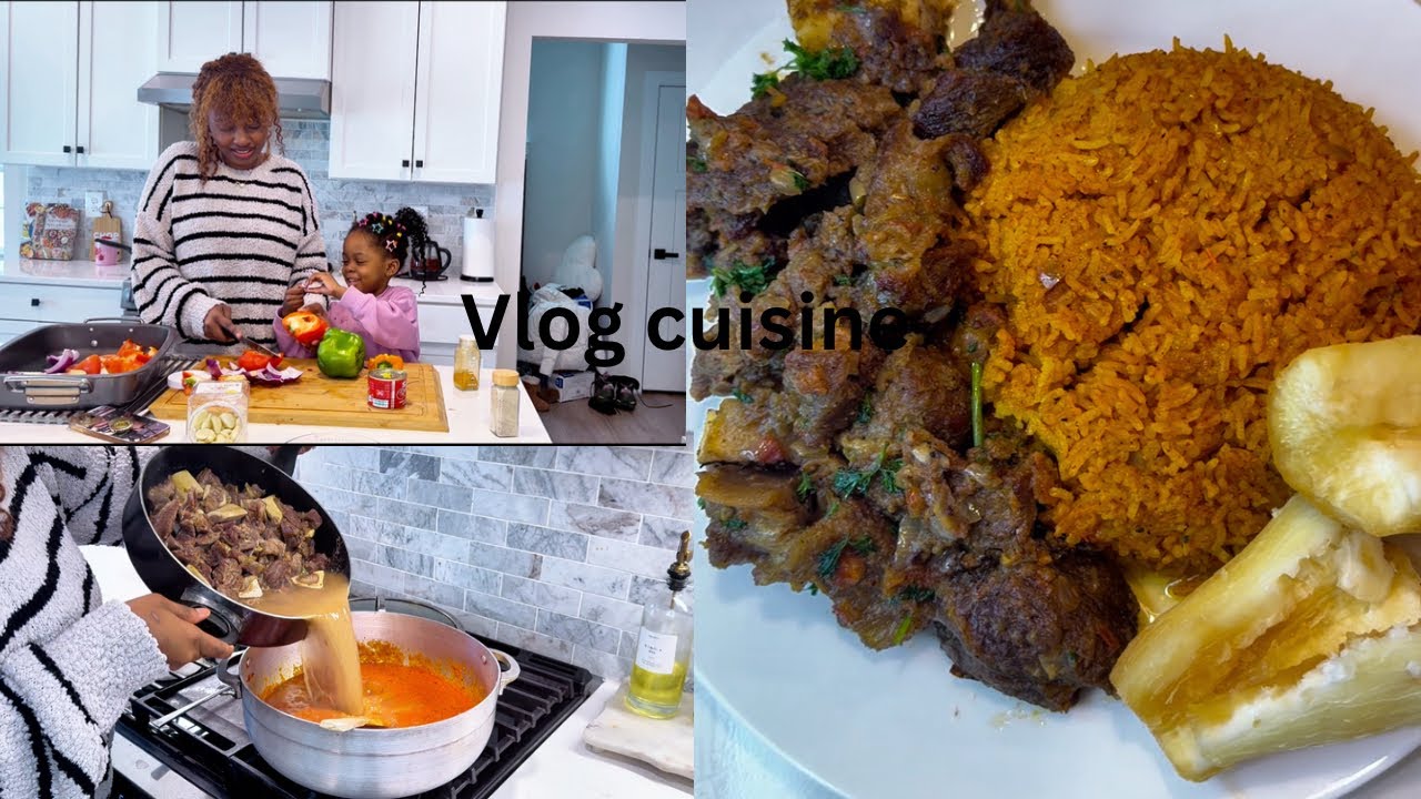 ON PRÉPARE LE JOLLOF RICE ACCOMPAGNÉ D'UN BON RÔTI DE VIANDE : repas sénégalais