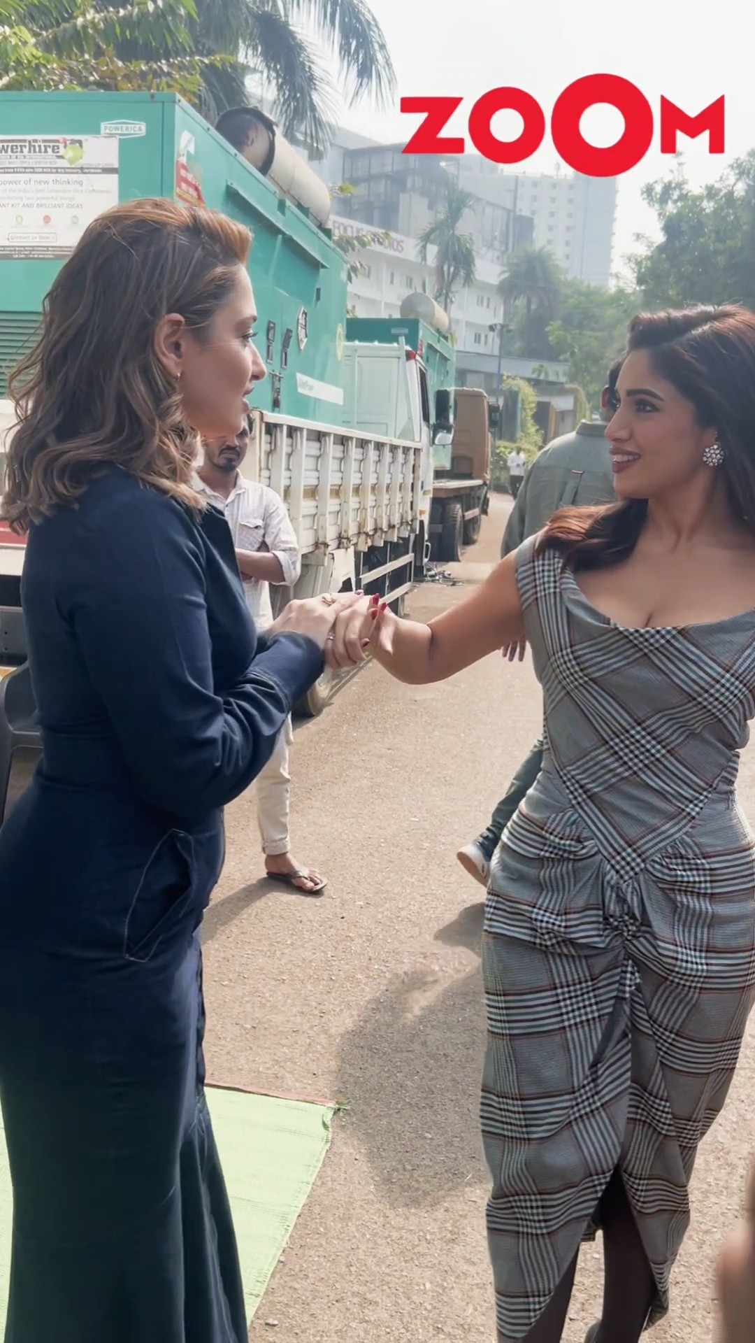 Tamannaah Bhatia-Bhumi Pednekar CUTELY greet each other as spotted outside a shoot location? #shorts