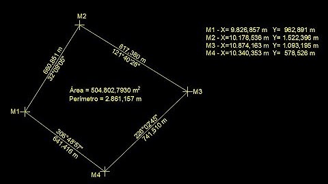Topografia - AutoCAD - Distância/Azimute/Área/Perímetro/Lista de Coordenadas.