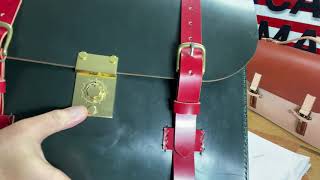 British Racing Green & Red English Bridle Leather Wallace Style Briefcase, A Marcellino Original