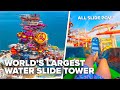 New worlds tallest water slide tower  all slide povs at meryal waterpark qatar