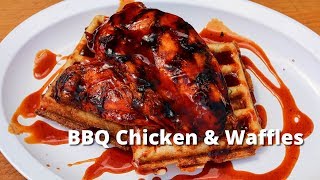 BBQ Chicken and Waffles | Grilled Chicken & Jalapeño Cornbread Waffles on Big Green Egg
