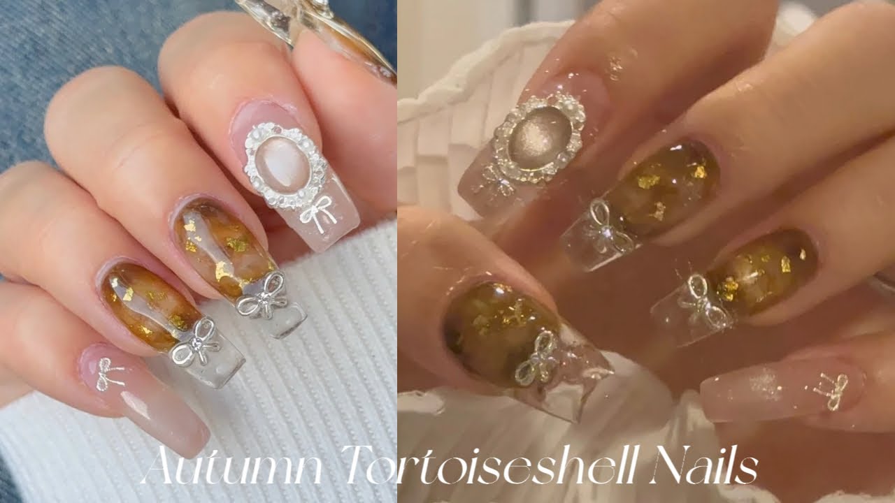 【セルフネイル】秋ムードなべっこうネイル🍂💅／2種類の長さだし／asmr