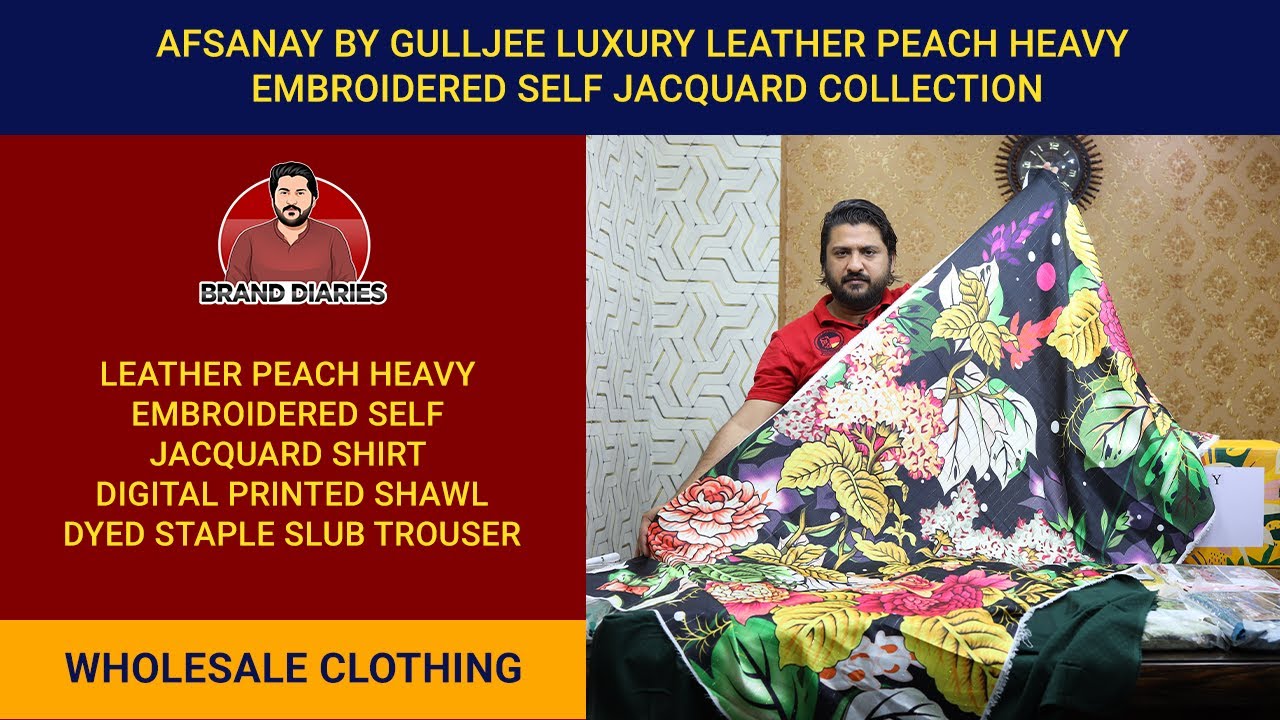 Afsanay by Gulljee - Luxury Leather Peach Heavy Embroidered Self Jacquard Collection | Factory Rates