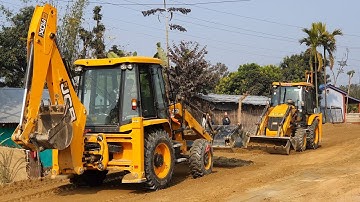 JCB Backhoe Machine Leveling Mud in Road - JCB Widening Village Road