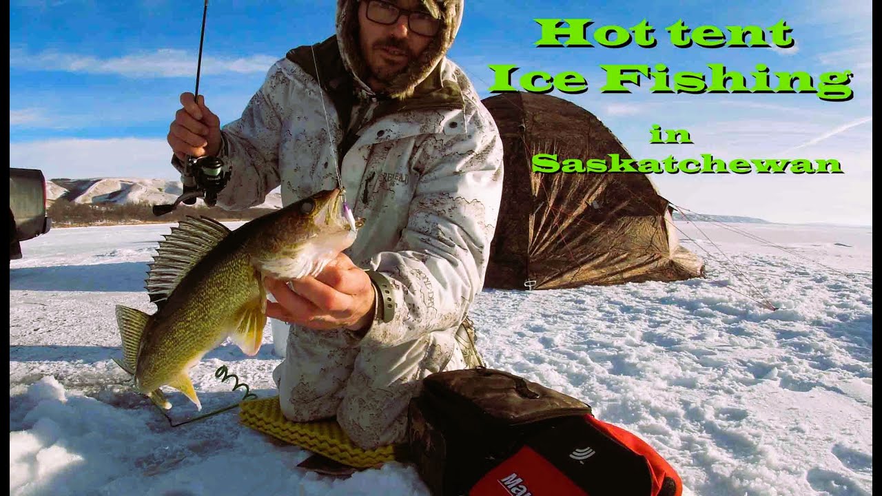 Overnight Ice fishing in Russian Hot Tent In Saskatchewan for Walleye