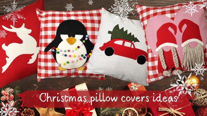 DIY Reindeer Applique Plaid Christmas Pillows - The Crafting Nook