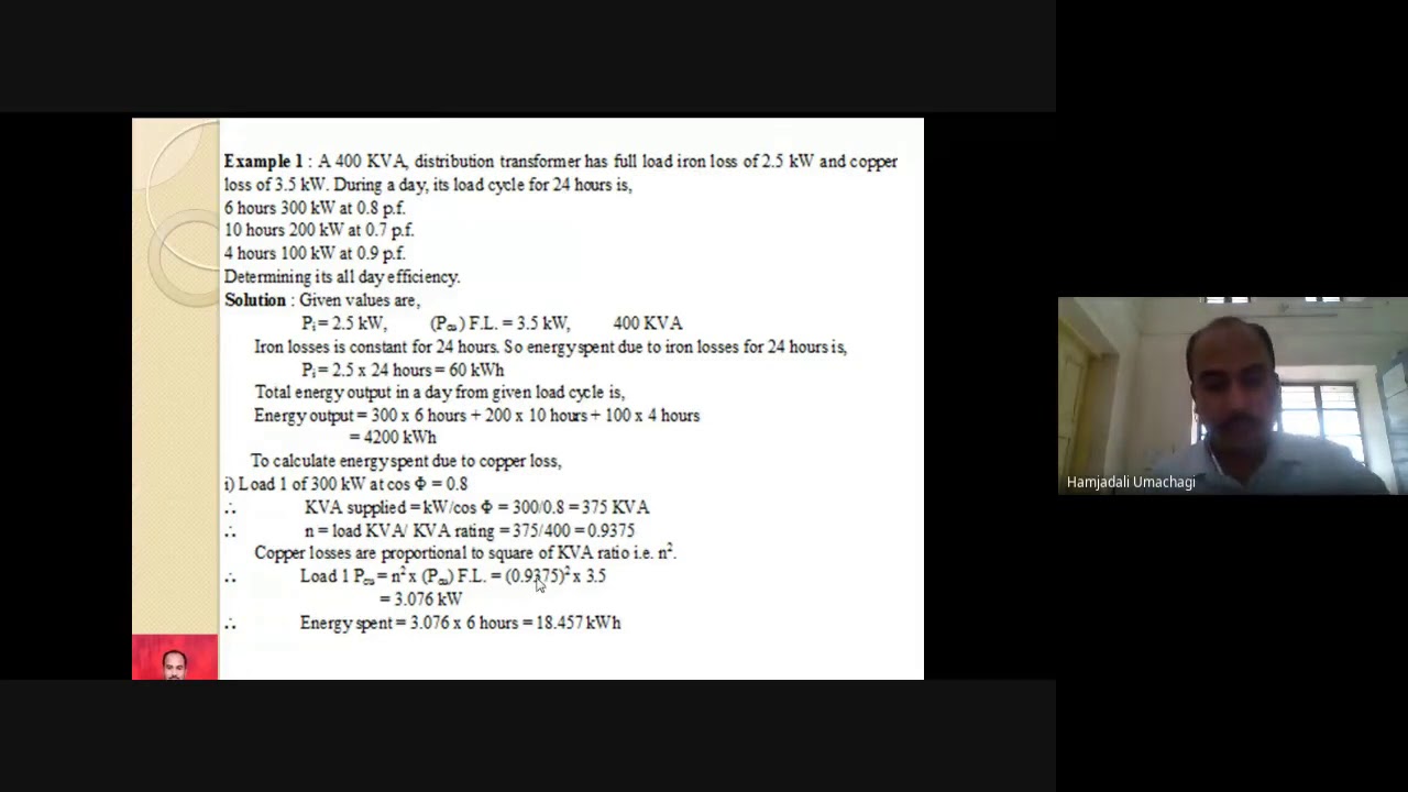 Numerical Problems on All day efficiency of a transformer,Voltage regulation.  Module-1 1-Phase Trf