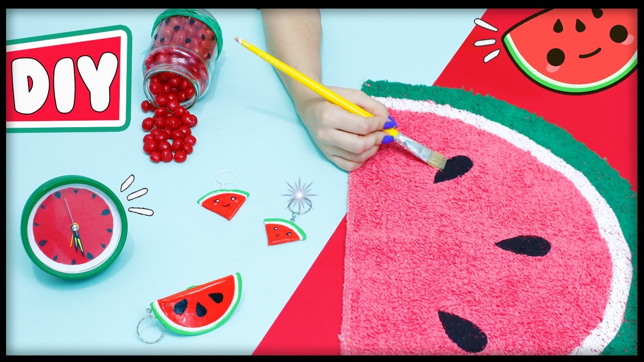 DIYs MELANCIA 🍉 IDEIAS SUPER FOFAS PRA FAZER EM CASA | Tapete, chaveiro e +