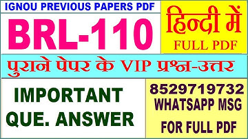 BRL 110 Previous Year Question Paper in Hindi | brl 110 important questions with answer